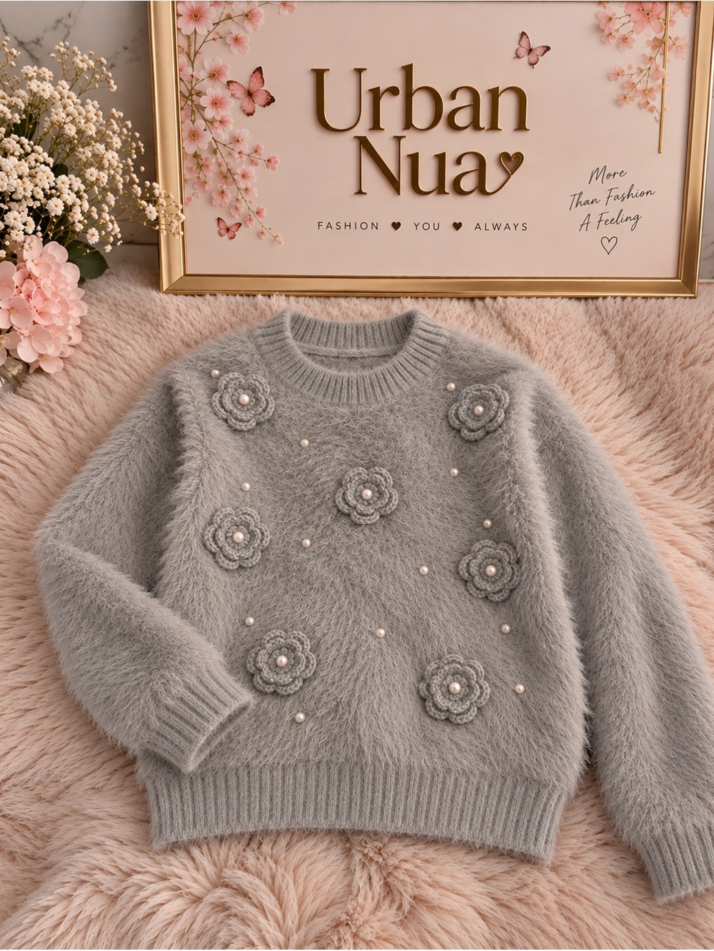 Women’s Cream Faux-Fur Embellished Sweater Jacket